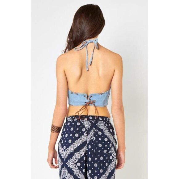 Somedays Lovin Small denim Floral Halter Top - New - Picture 2 of 2